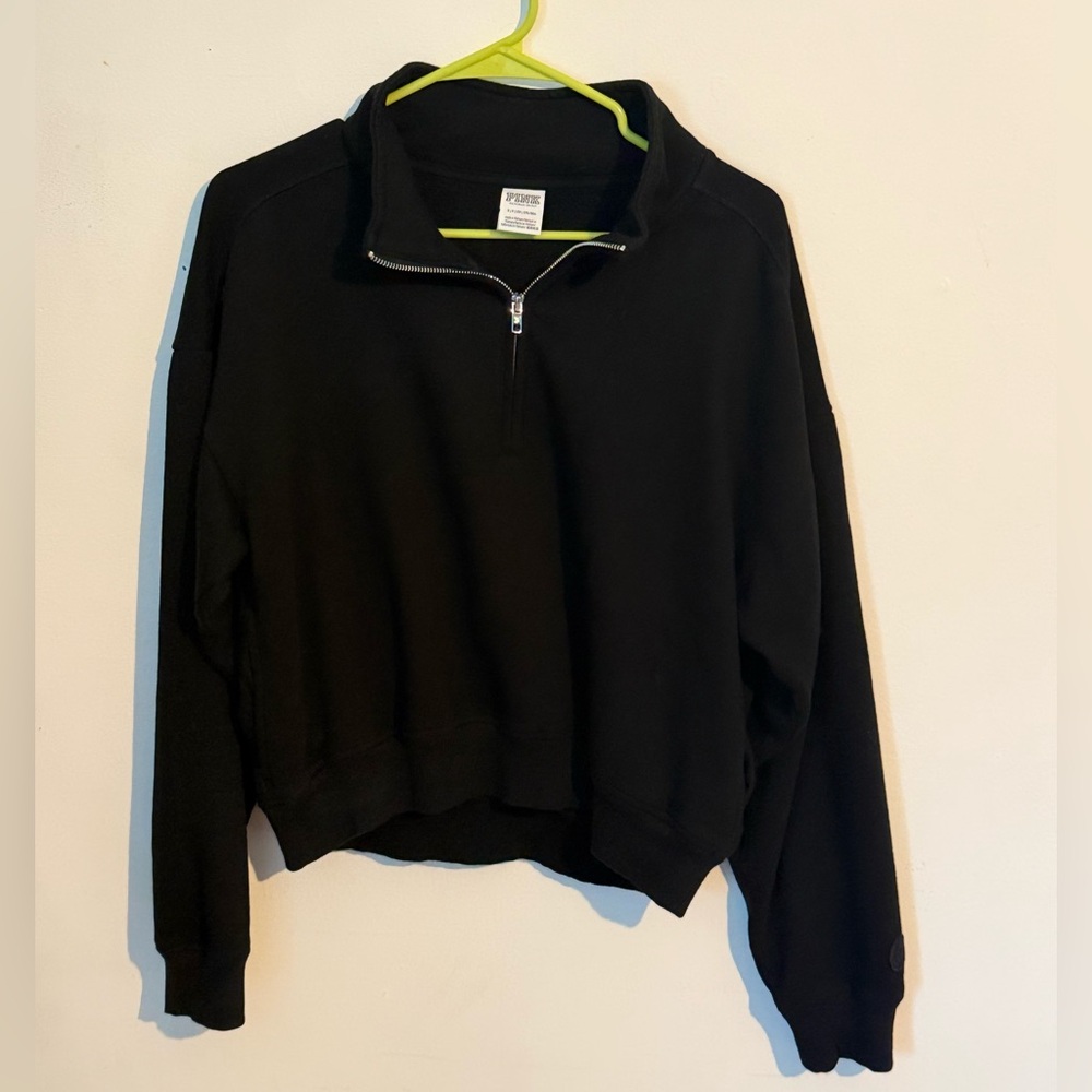 PINK Victoria's Secret Black Polo Collar Long Sleeve Sweatshirt